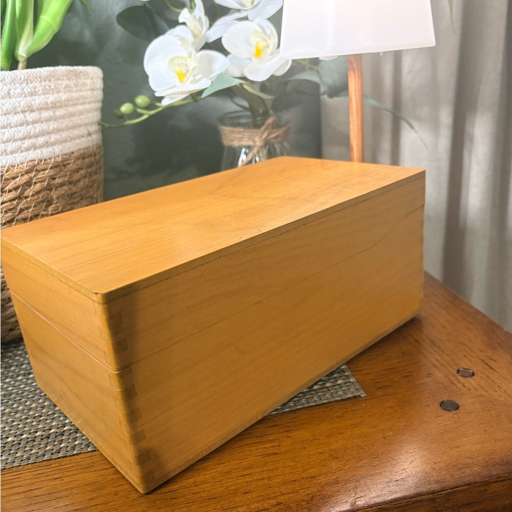 Vintage RST Wooden Recipe Box Sliding Card Holder Dovetail 3x5 Made USA - Picture 8 of 10